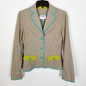 Hoss Homeless Women Cotton Blazer Jacket Size 36 US 4 Brown Green Yellow Unlined